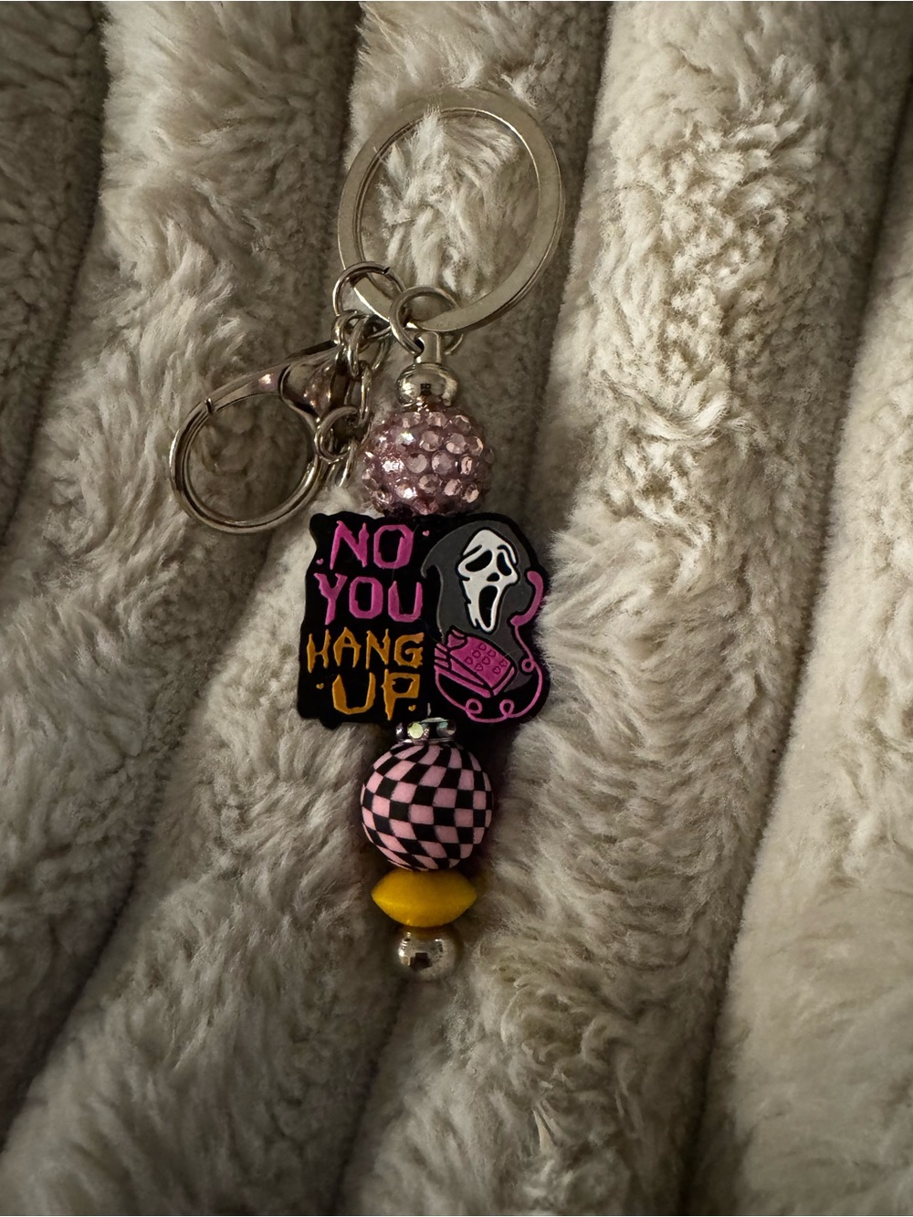 No You Hang Up Pink & Yellow Novelty Keychain